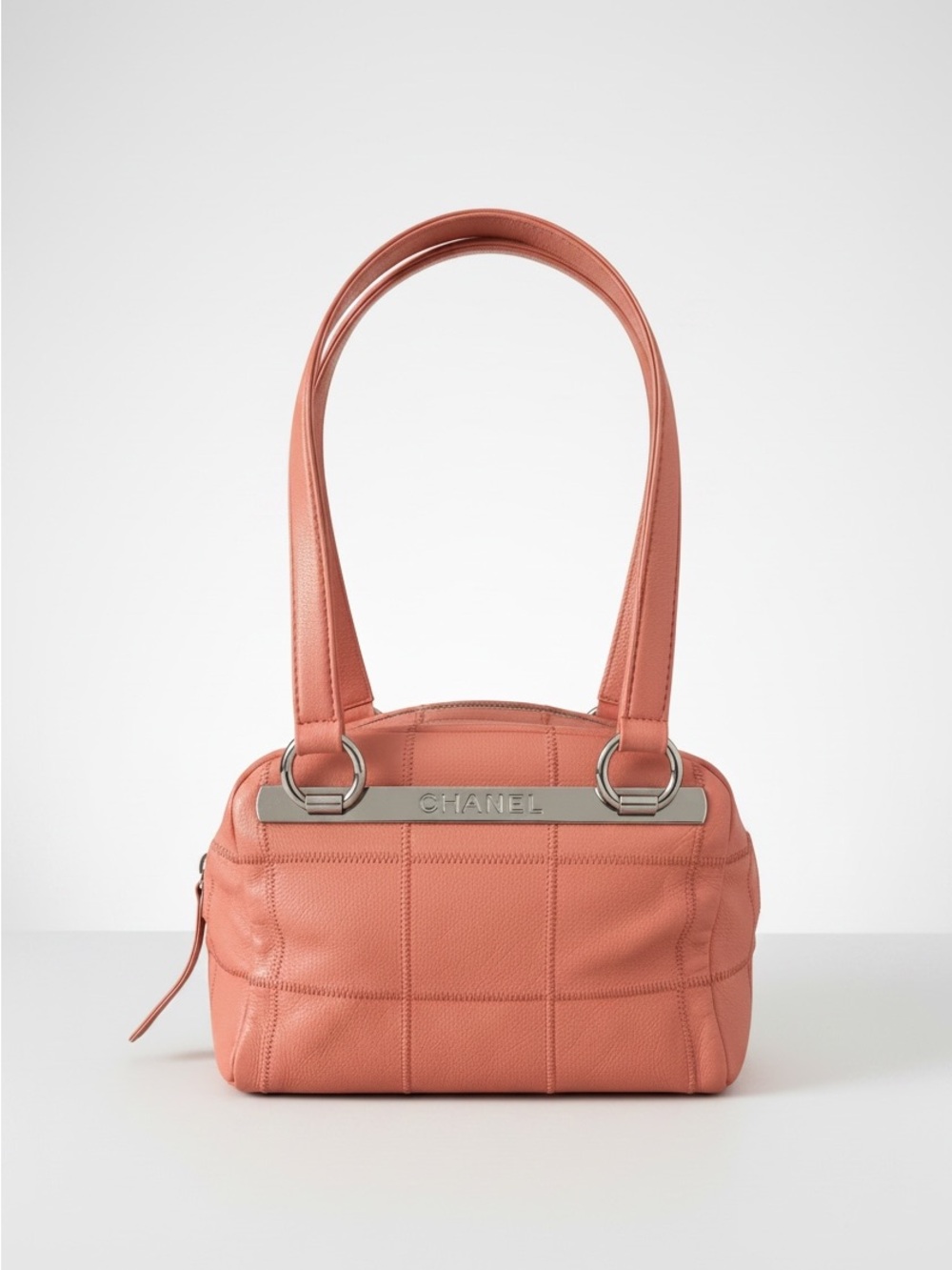 CHANEL Coral-Peach Quilted Leather Shoulder Bag Y2K